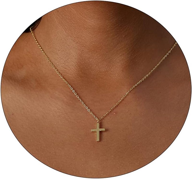 VIROMY Gold Cross Necklace for Women 14K Gold Plated Cute Sidways Cross Pendant Choker Necklaces Simple Trendy Everyday Jewelry for Women - Image 1